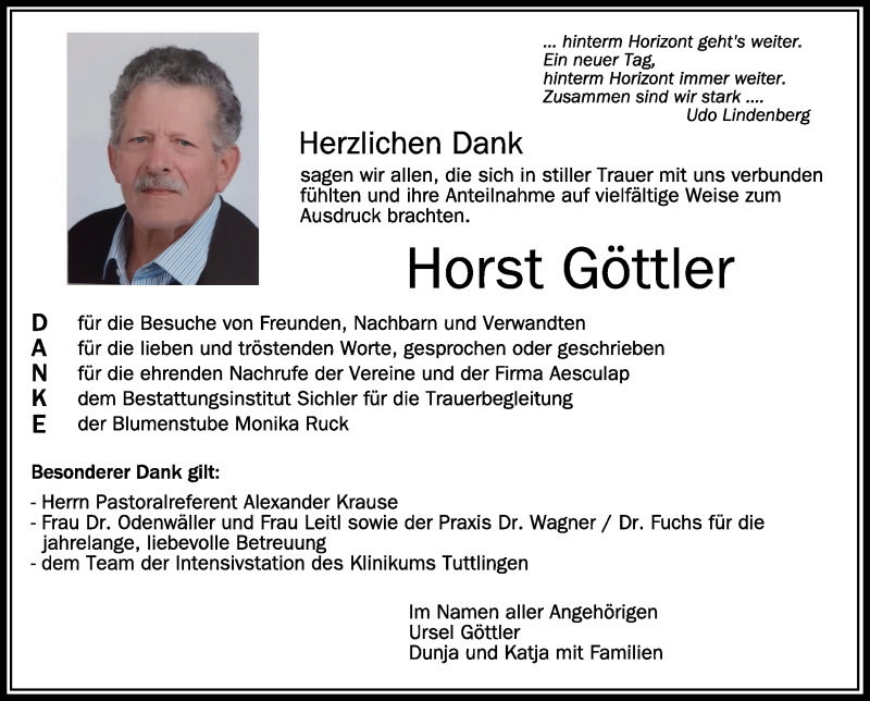  Traueranzeige für Horst Göttler vom 15.02.2022 aus Schwäbische Zeitung