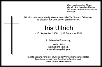 Anzeige von Iris Ullrich von Schwäbische Zeitung