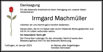 Anzeige von Irmgard Machmüller von Schwäbische Zeitung