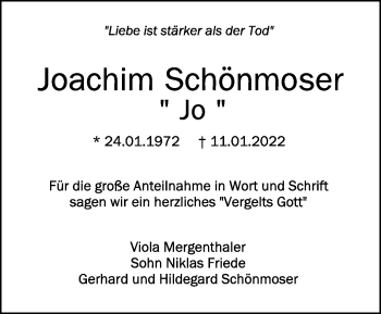 Anzeige von Joachim Schönmoser von Schwäbische Zeitung