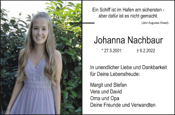 Anzeige von Johanna Nachbaur von Schwäbische Zeitung