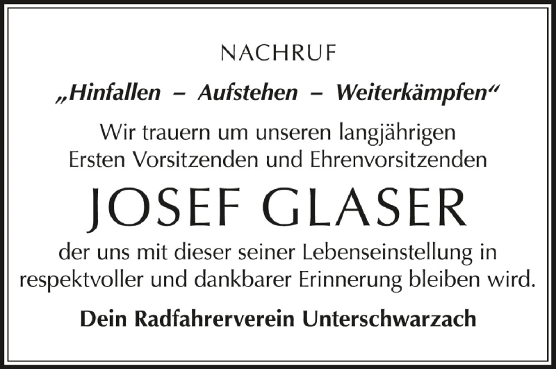  Traueranzeige für Josef Glaser vom 26.02.2022 aus Schwäbische Zeitung