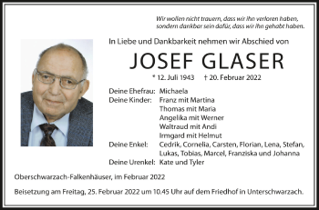 Anzeige von Josef Glaser von Schwäbische Zeitung