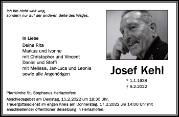 Anzeige von Josef Kehl von Schwäbische Zeitung