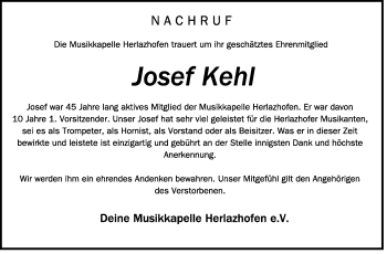 Anzeige von Josef Kehl von Schwäbische Zeitung