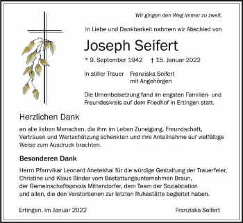 Anzeige von Joseph Seifert von Schwäbische Zeitung