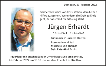 Anzeige von Jürgen Erhardt von Schwäbische Zeitung