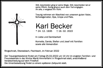 Anzeige von Karl Becker von Schwäbische Zeitung