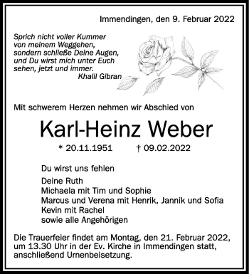 Anzeige von Karl-Heinz Weber von Schwäbische Zeitung