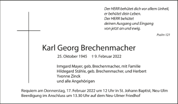 Anzeige von Karl Georg Brechenmacher von Schwäbische Zeitung