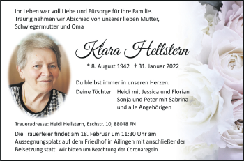 Anzeige von Klara Hellstern von Schwäbische Zeitung