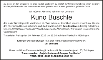 Anzeige von Kuno Buschle von Schwäbische Zeitung