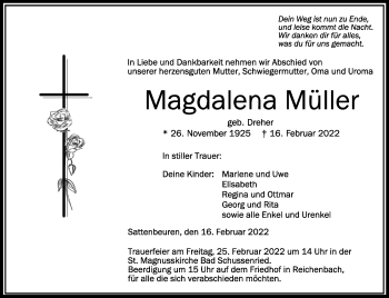 Anzeige von Magdalena Müller von Schwäbische Zeitung