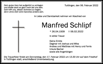 Anzeige von Manfred Schlipf von Schwäbische Zeitung