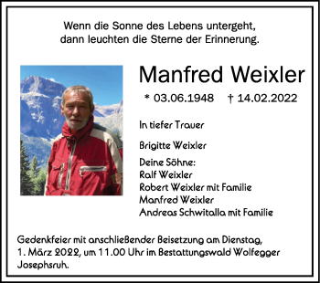 Anzeige von Manfred Weixler von Schwäbische Zeitung