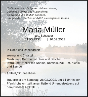 Anzeige von Maria Müller von Schwäbische Zeitung