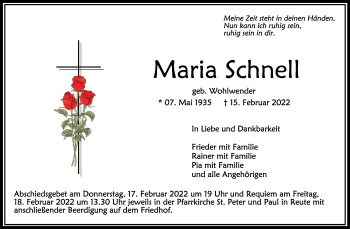 Anzeige von Maria Schnell von Schwäbische Zeitung