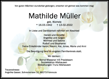 Anzeige von Mathilde Müller von Schwäbische Zeitung