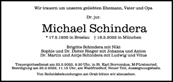 Anzeige von Michael Schindera von Schwäbische Zeitung