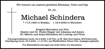 Anzeige von Michael Schindera von Schwäbische Zeitung