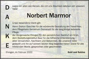 Anzeige von Norbert Marmor von Schwäbische Zeitung