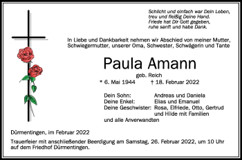 Anzeige von Paula Amann von Schwäbische Zeitung