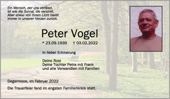 Anzeige von Peter Vogel von Schwäbische Zeitung