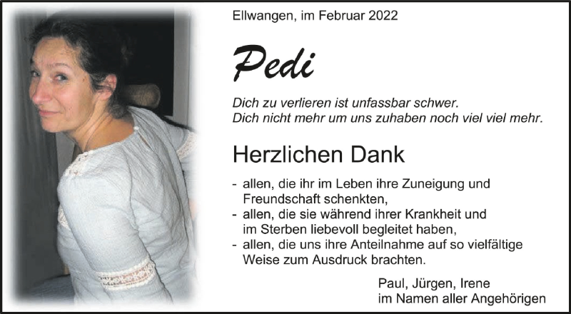  Traueranzeige für Petra Stecker vom 11.02.2022 aus Schwäbische Zeitung