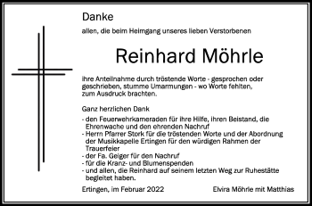 Anzeige von Reinhard Möhrle von Schwäbische Zeitung