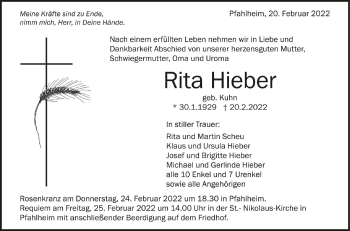 Anzeige von Rita Hieber von Schwäbische Zeitung