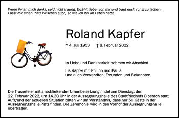 Anzeige von Roland Kapfer von Schwäbische Zeitung