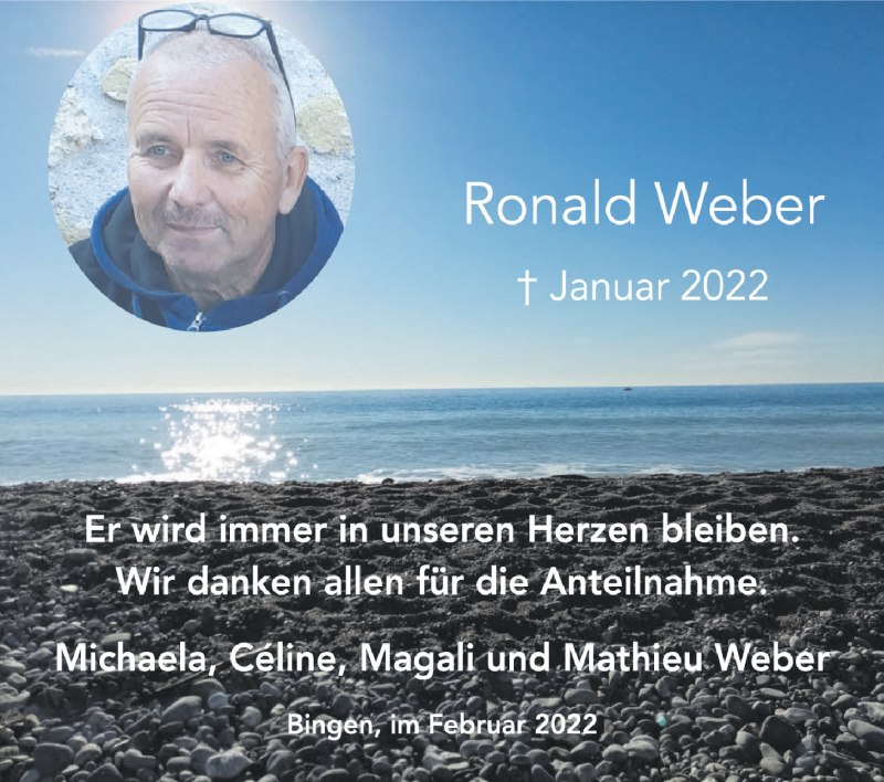  Traueranzeige für Ronald Weber vom 12.02.2022 aus Schwäbische Zeitung