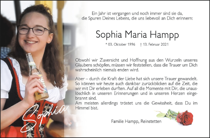  Traueranzeige für Sophia Maria Hampp vom 12.02.2022 aus Schwäbische Zeitung