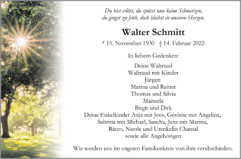 Anzeige von Walter Schmitt von Schwäbische Zeitung