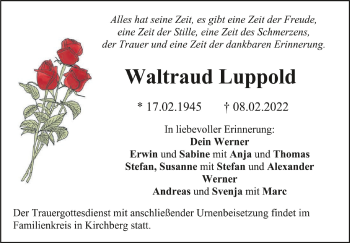 Anzeige von Waltraud Luppold von Schwäbische Zeitung