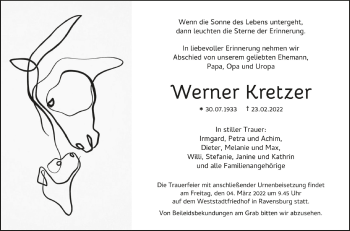 Anzeige von Werner Kretzer von Schwäbische Zeitung