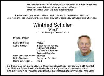 Anzeige von Winfried Schuler von Schwäbische Zeitung