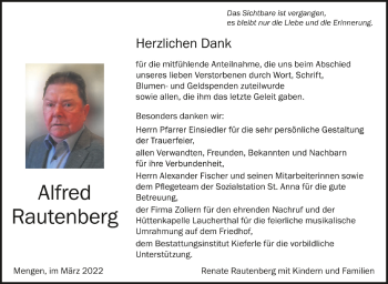 Anzeige von Alfred Rautenberg von Schwäbische Zeitung