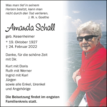 Anzeige von Amanda Schall  von Schwäbische Zeitung