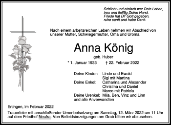 Anzeige von Anna König von Schwäbische Zeitung