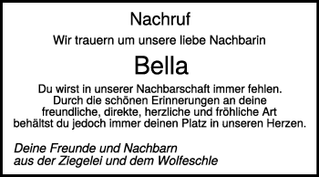 Anzeige von Bella  von Schwäbische Zeitung