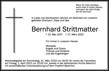 Anzeige von Bernhard Strittmatter von Schwäbische Zeitung