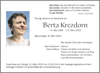 Anzeige von Berta Krezdorn von Schwäbische Zeitung