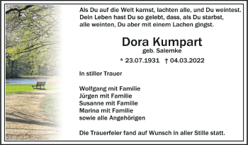 Anzeige von Dora Kumpart von Schwäbische Zeitung