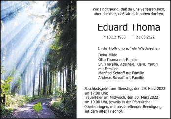 Anzeige von Eduard Thoma von Schwäbische Zeitung