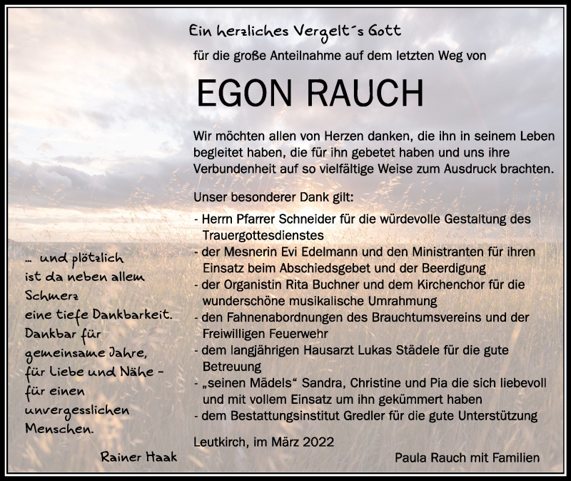  Traueranzeige für Egon Rauch vom 09.03.2022 aus Schwäbische Zeitung