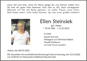 Anzeige von Ellen Steinsiek von Schwäbische Zeitung