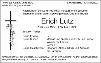 Anzeige von Erich Lutz von Schwäbische Zeitung