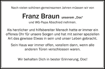 Anzeige von Franz Braun von Schwäbische Zeitung