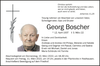 Anzeige von Georg Boscher von Schwäbische Zeitung